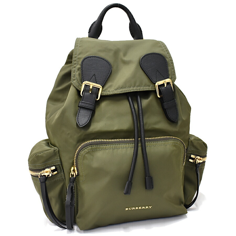 Burberry Backpack Olive Green Green Moss Green Nylon Leather